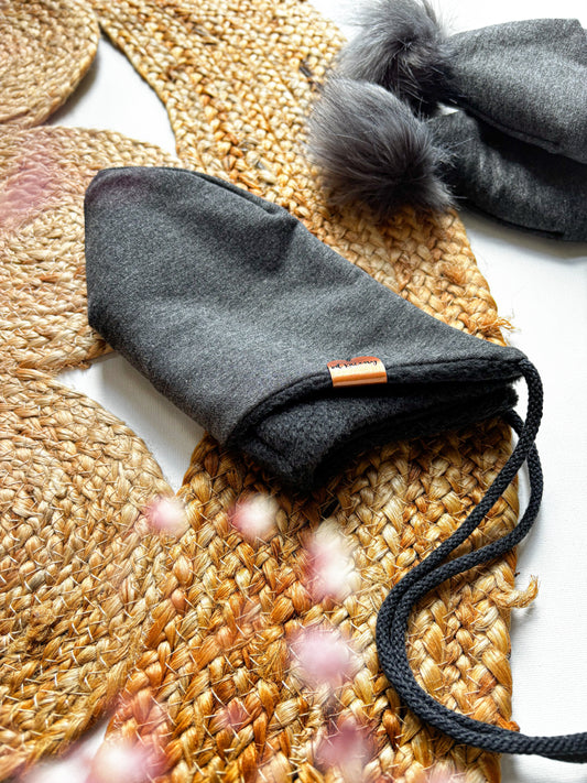 Ušanka se šňůrkami Dark Grey